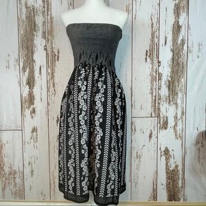 Lapis Black Boho Strapless Floral Dress S/M